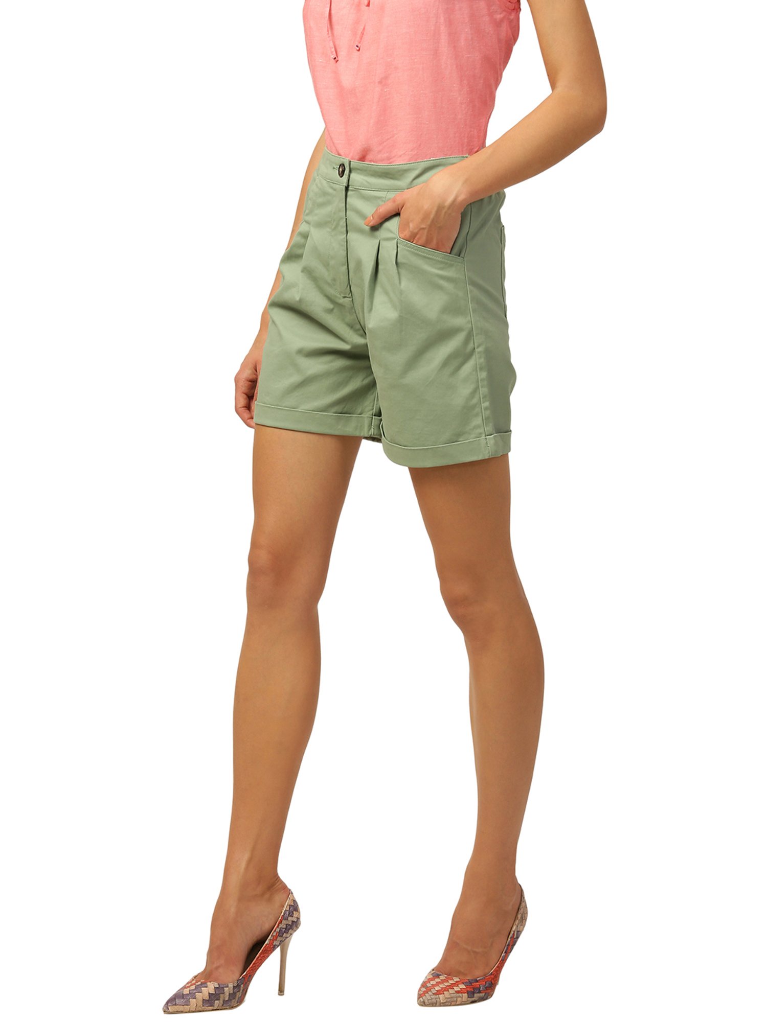 Elle Green Cotton Shorts