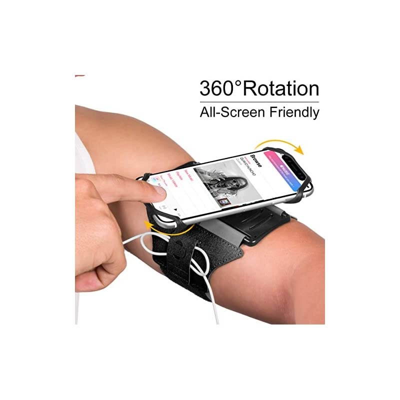 Running Armband for iPhone 12 Pro 11 Pro Max X XR XS 8 7 6 6s Plus,Galaxy S20 S10 S9 Plus, Note 20/10/9/8, 360&deg;Rotatable with Key Holder Phone Armband for Hiking Biking Walking(Black)