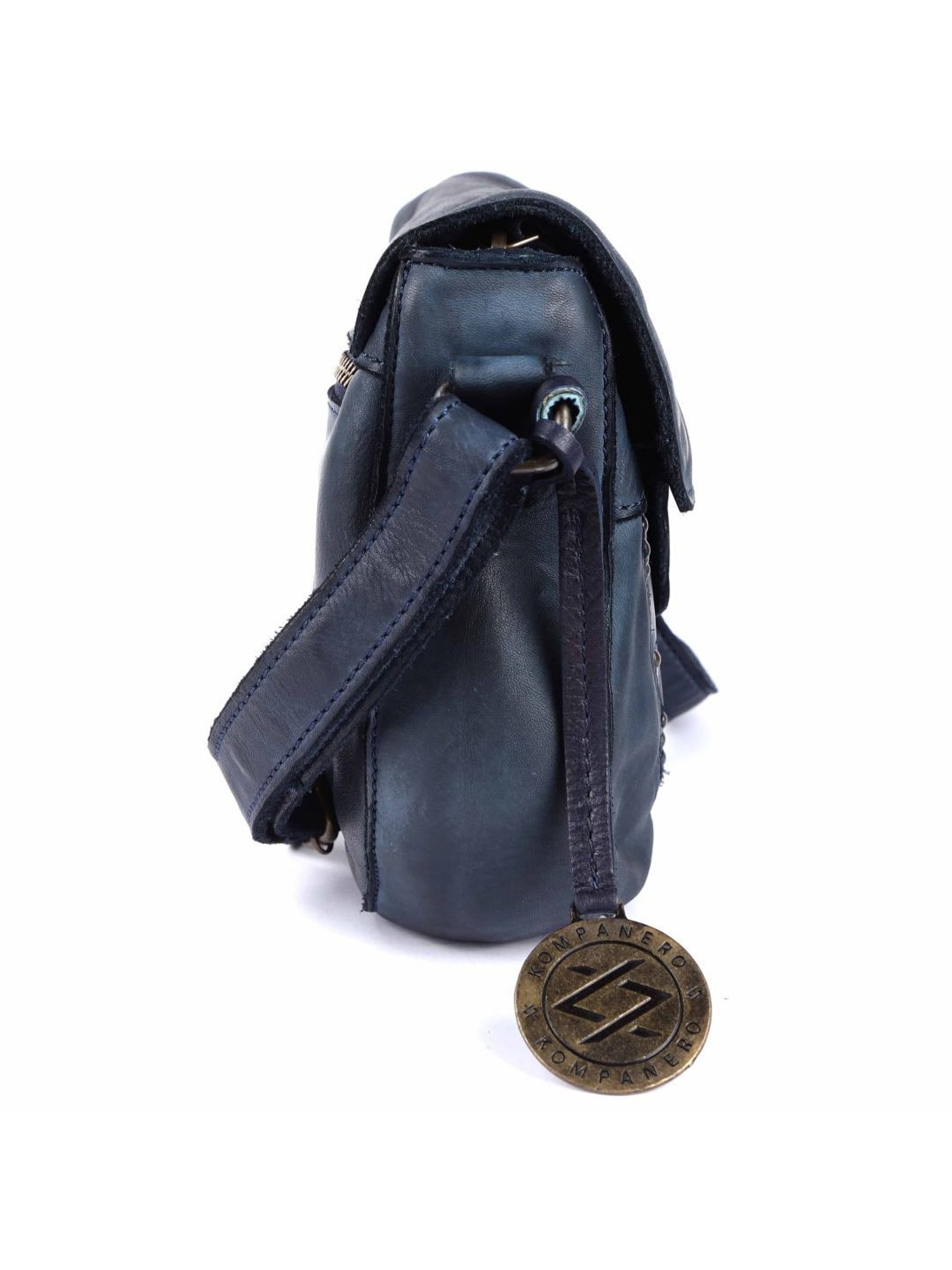 KOMPANERO Nova Anv Blue Leather Textured Sling Handbag