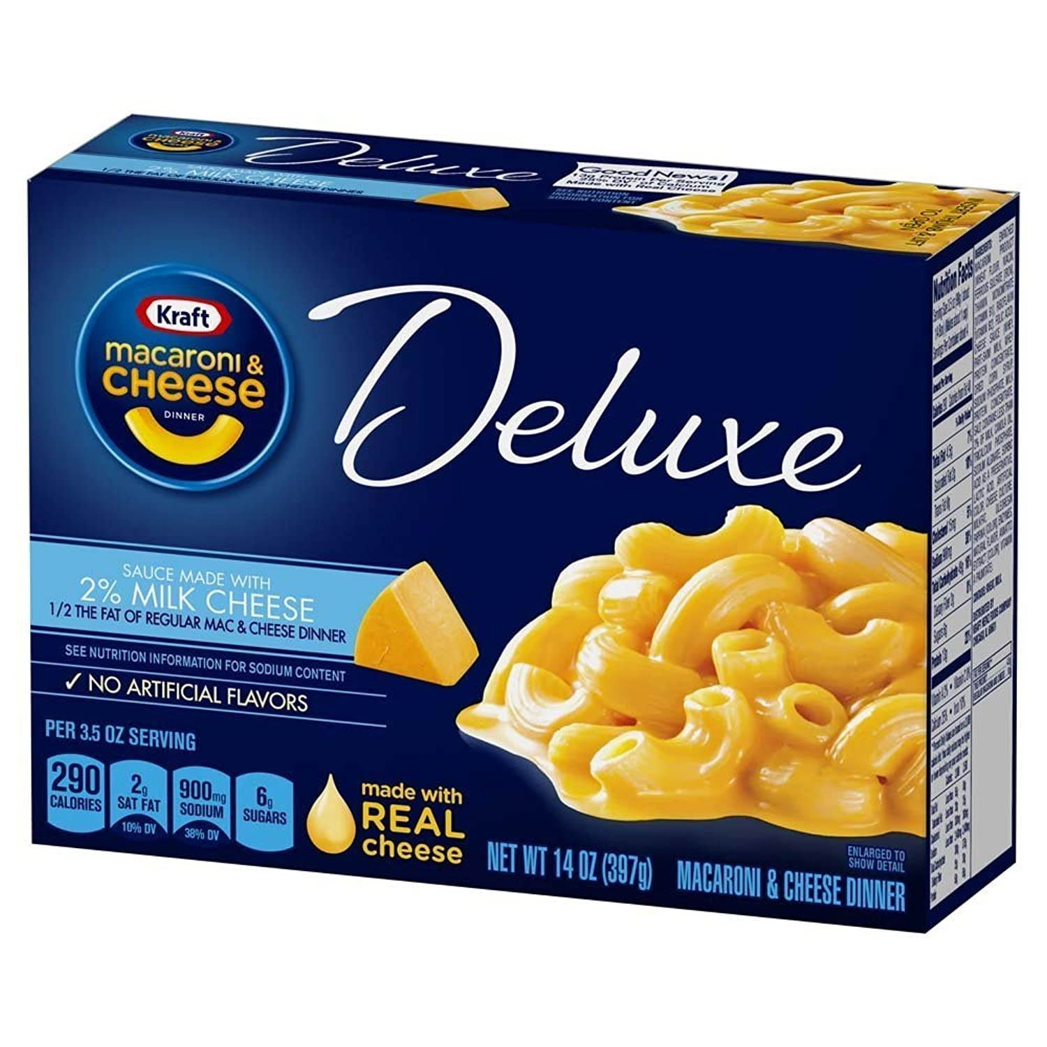 Kraft Deluxe Macaroni and Cheese Made with 2% Milk Cheese Meal (14 oz Boxes, Pack of 6)