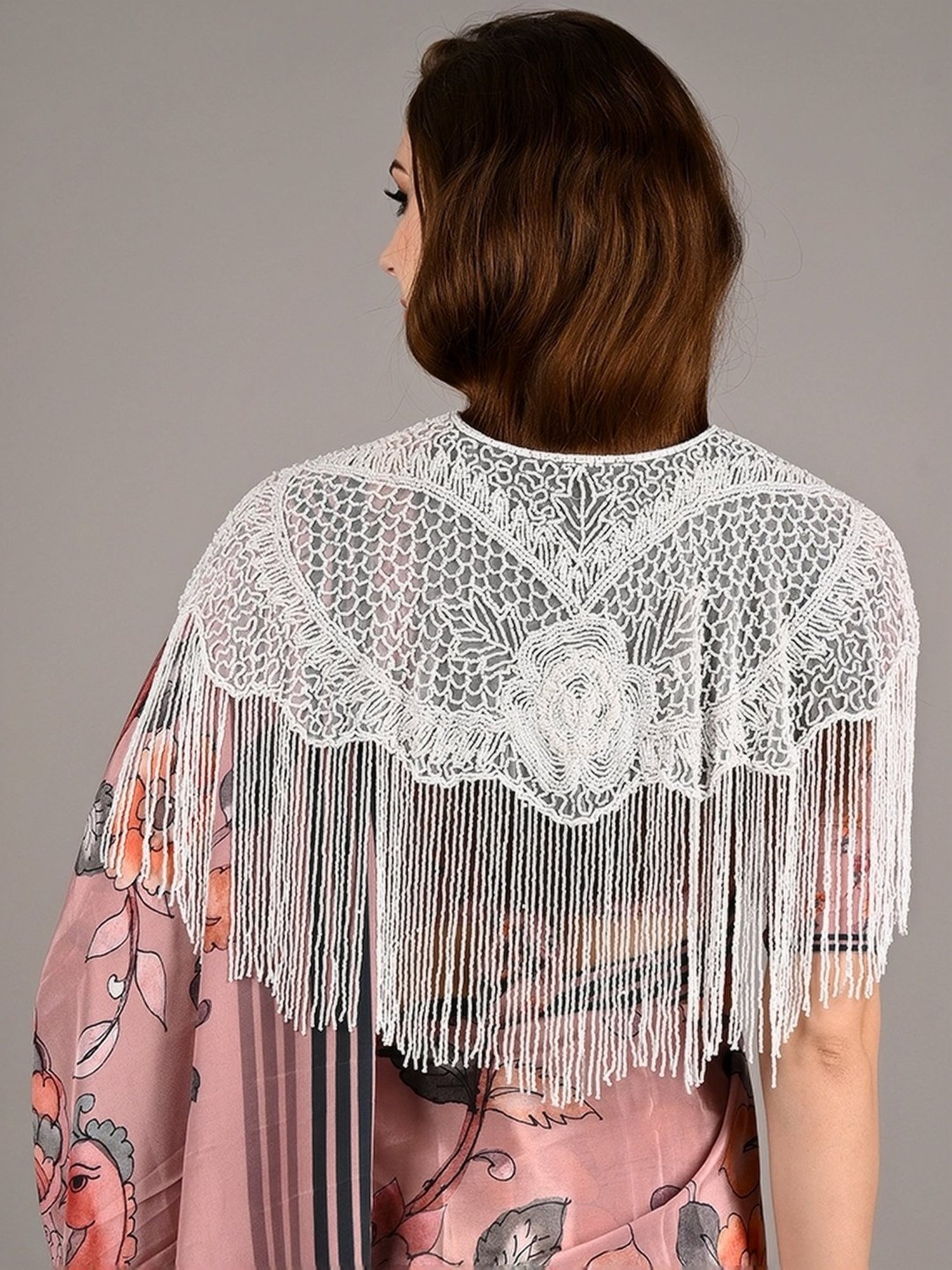 Odette White Embellished Fancy Cape
