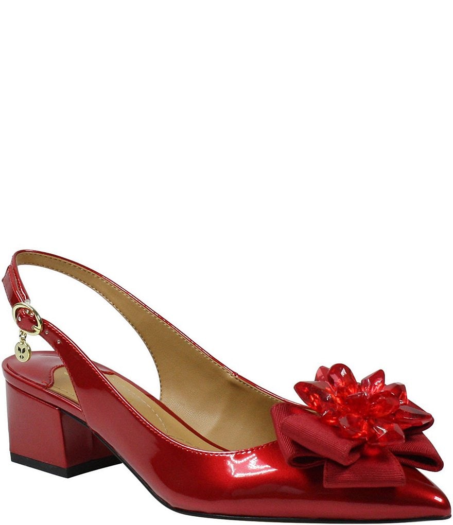 J. Renee Faaye Pearl Patent Crystal Ornament Bow Slingback Pumps