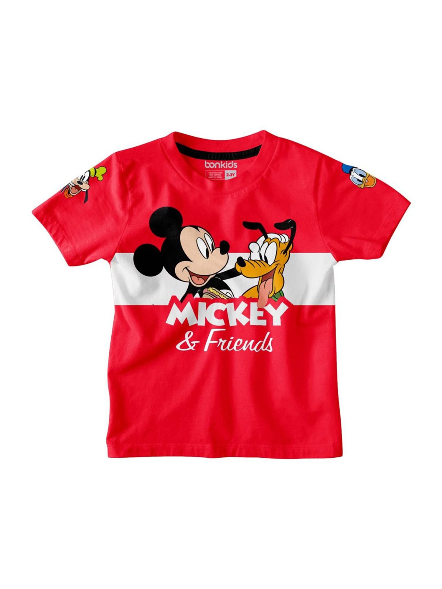Bonkids Kids Red Cotton Printed Mickey & Friends T-Shirt
