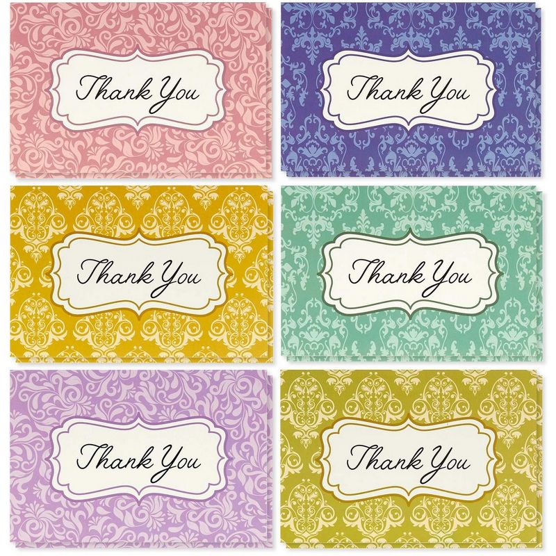 Best Paper Greetings 48 Pack Blank Thank You Cards and Envelopes, 6 Damask Floral Designs (4 x 6 In)