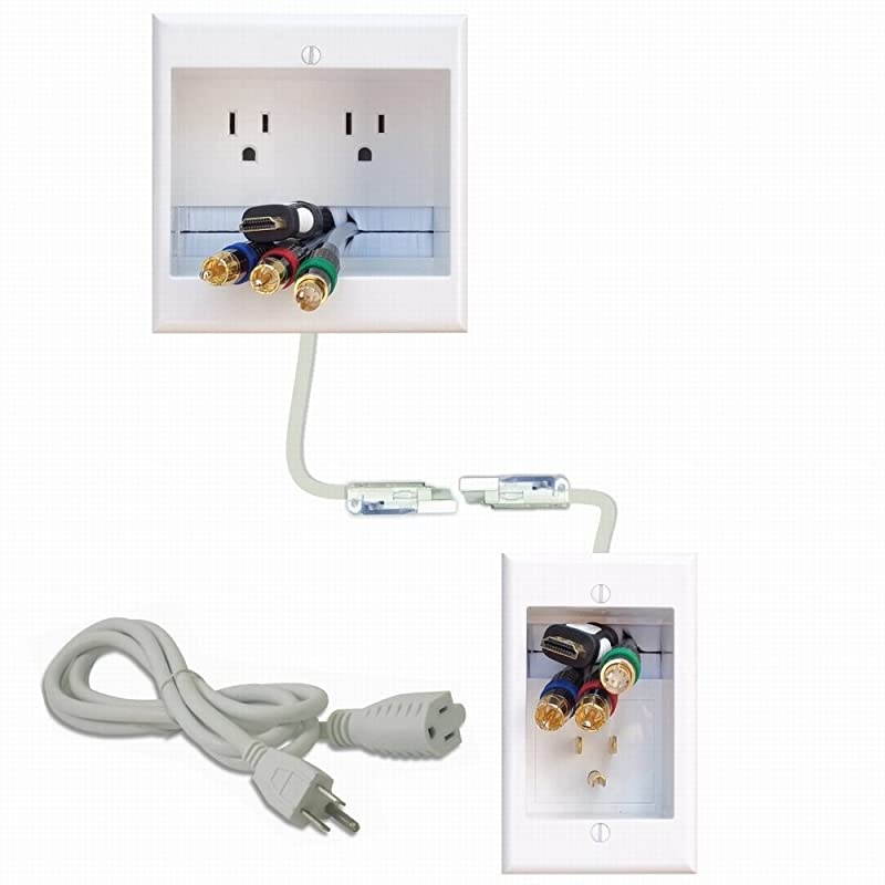 TWOCK Dual Outlet Recessed InWall Cable Management System with PowerConnect for WallMounted Flat Screen LED LCD and Plasma TVs