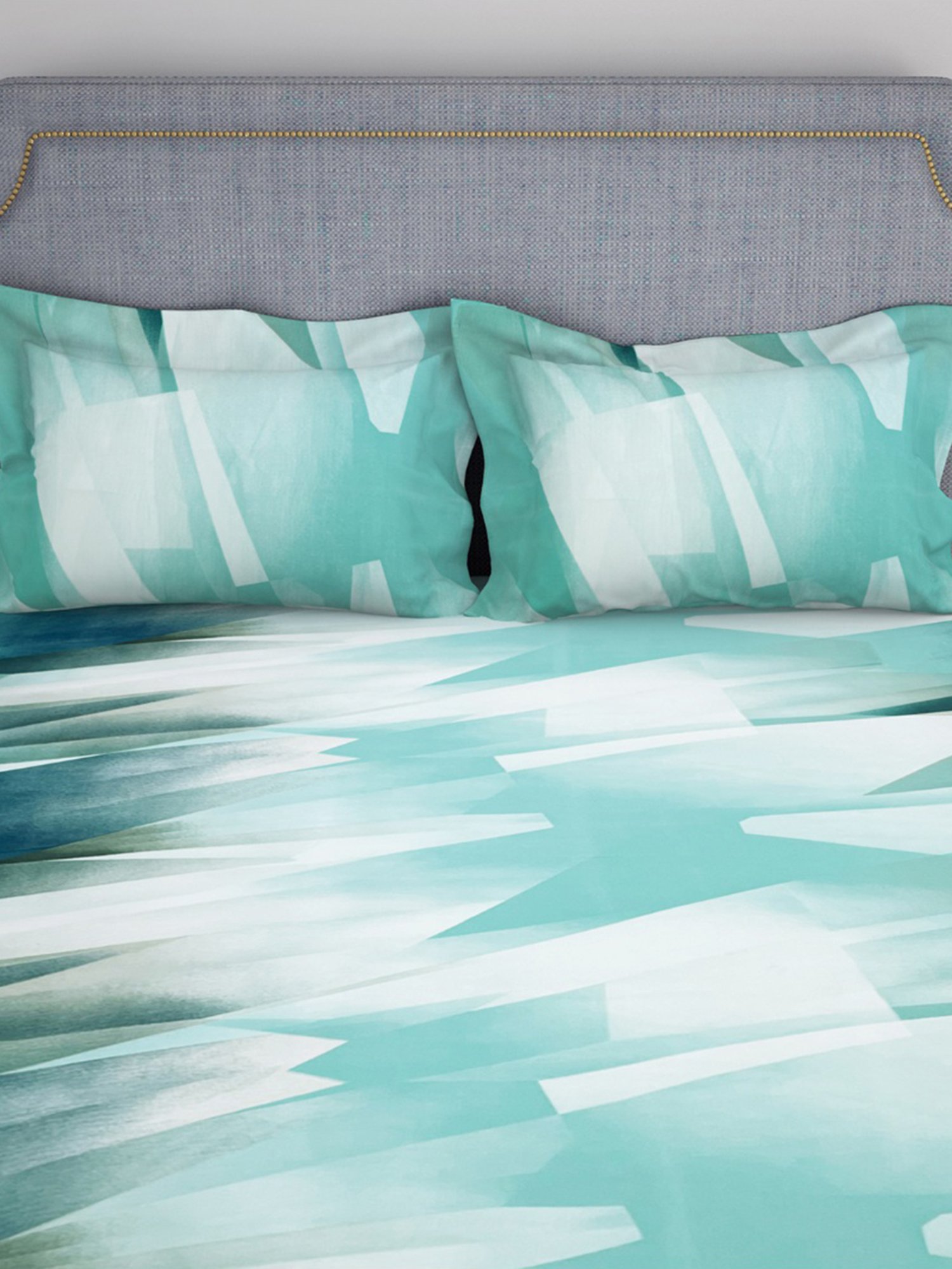 Welspun Geometric Green 130 TC Microfiber Double Bedsheet with 2 Pillow Covers