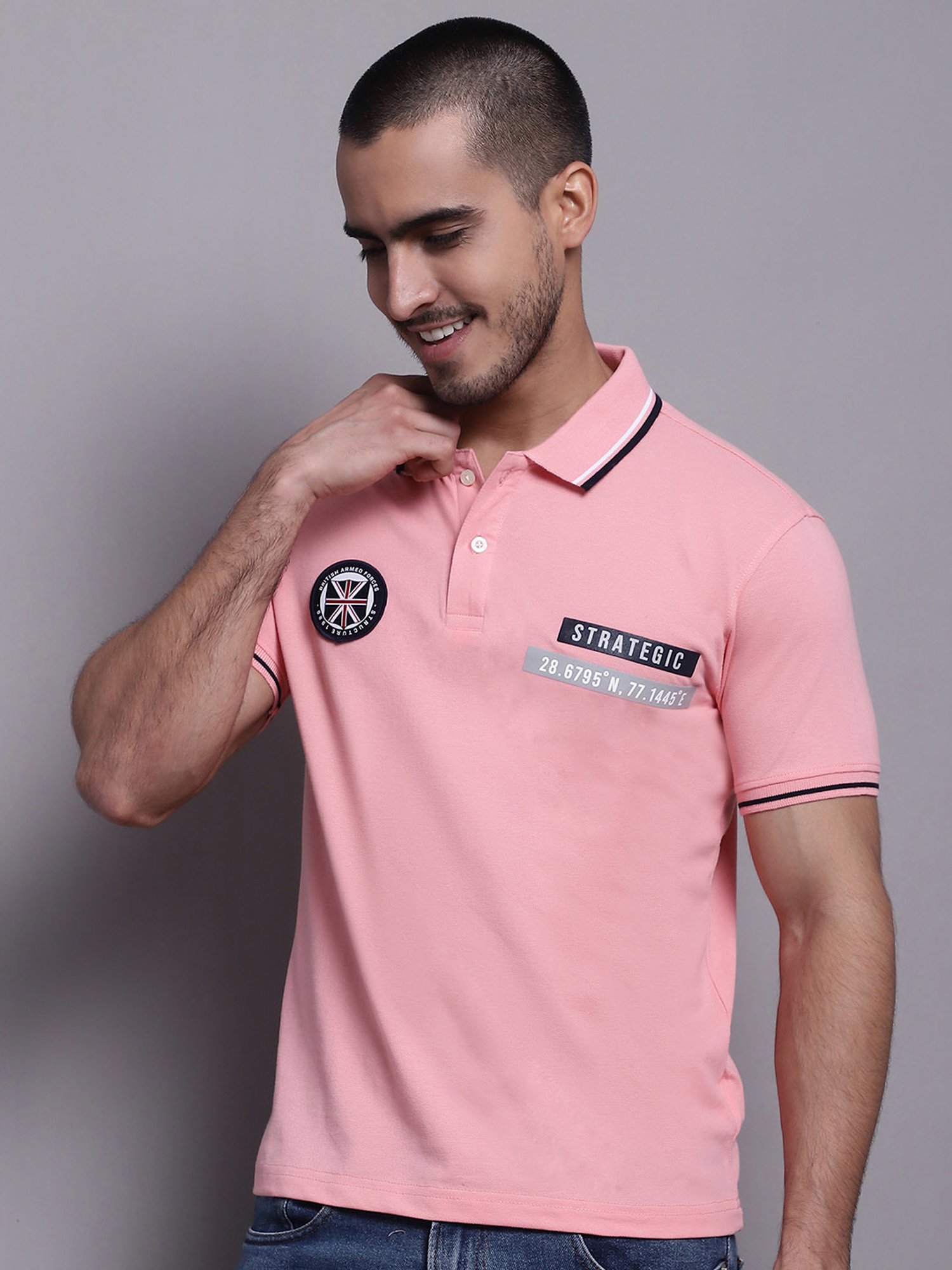 Cantabil Pink Regular Fit Polo T-Shirt
