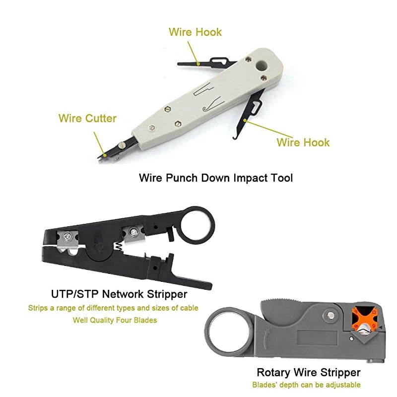 Network Tool Kit Set RJ1145 Crimping Tool Kit for CAT5CAT6Professional Computer Maintenacnce Lan Cable Tester Network Repair Tool Set Pack of 9