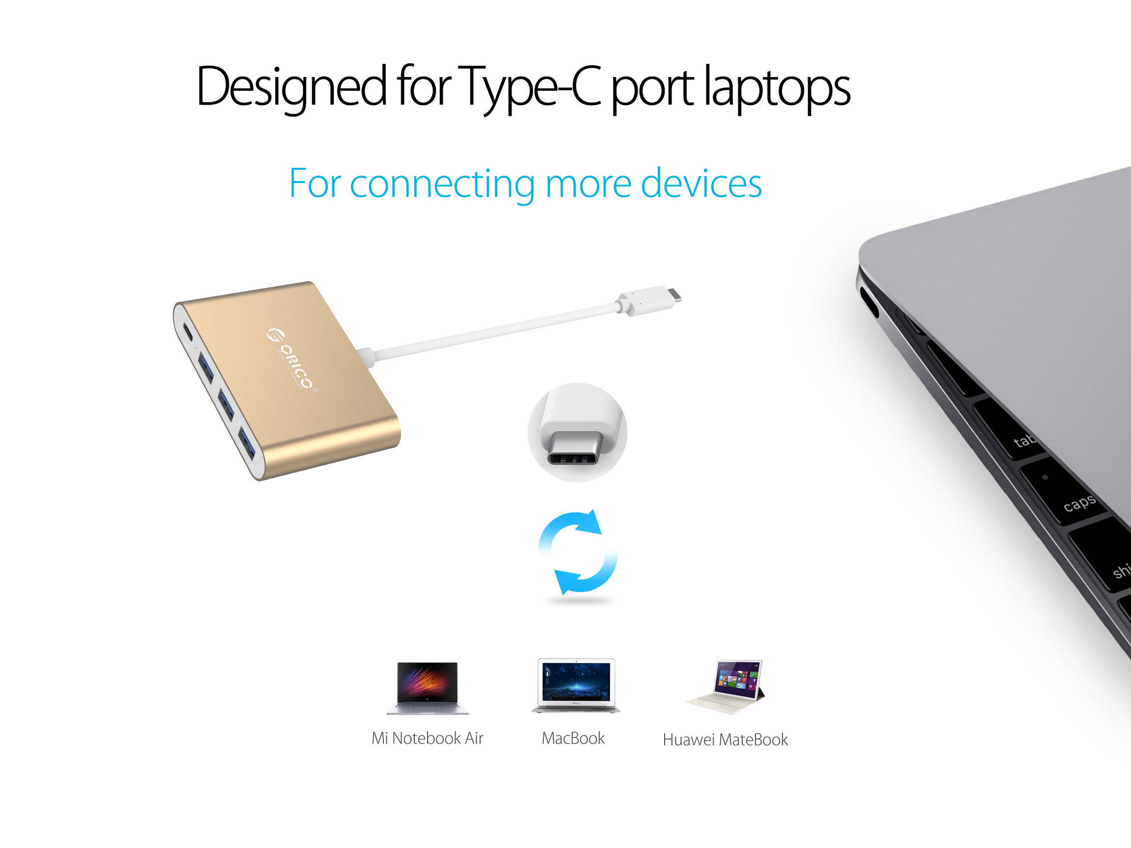 USB 3.1 Type-C HUB with 3 USB 3.0 Porst HUB USB-3.1 Converter Display Adapter Type-C PD Power Delivery Faster USB-C Charging Port with Large Projection for Network Card,Card Reader, U Disk and Mouse