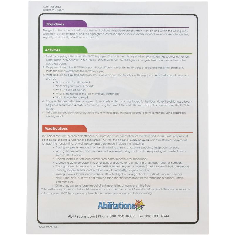 Abilitations Hi-Write Beginner Paper, Level 2, 100 Sheets