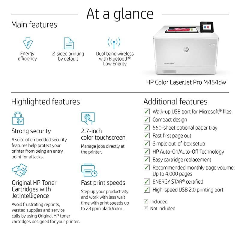 Color LaserJet Pro M454dw Wireless Laser Printer DoubleSided Mobile Printing Security Features Works with Alexa W1Y45A