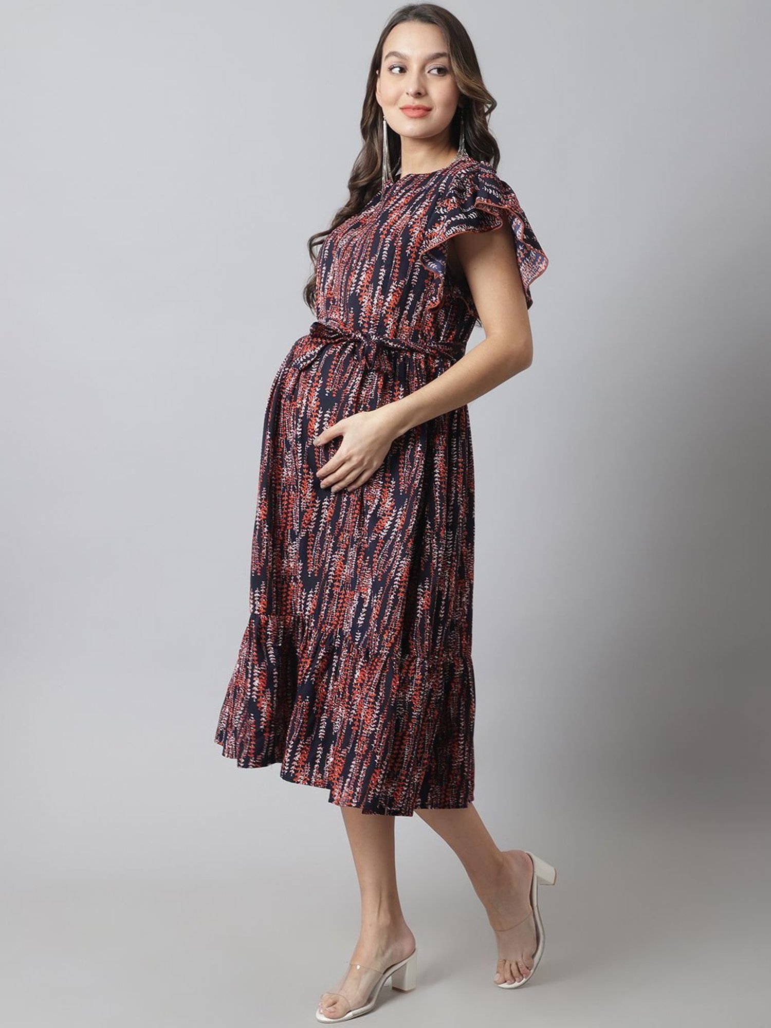 Moms Maternity Black Printed Dress