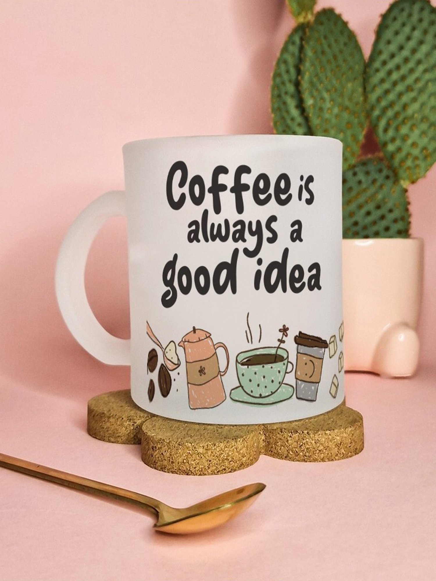 Gathari Aesthetic White Glass Frosted Coffee Mug