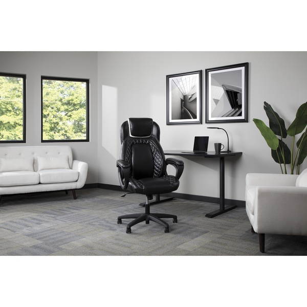 OFM Essentials Collection Racing Style SofThread Leather High Back Office Chair, in White (ESS-6060-WHT)