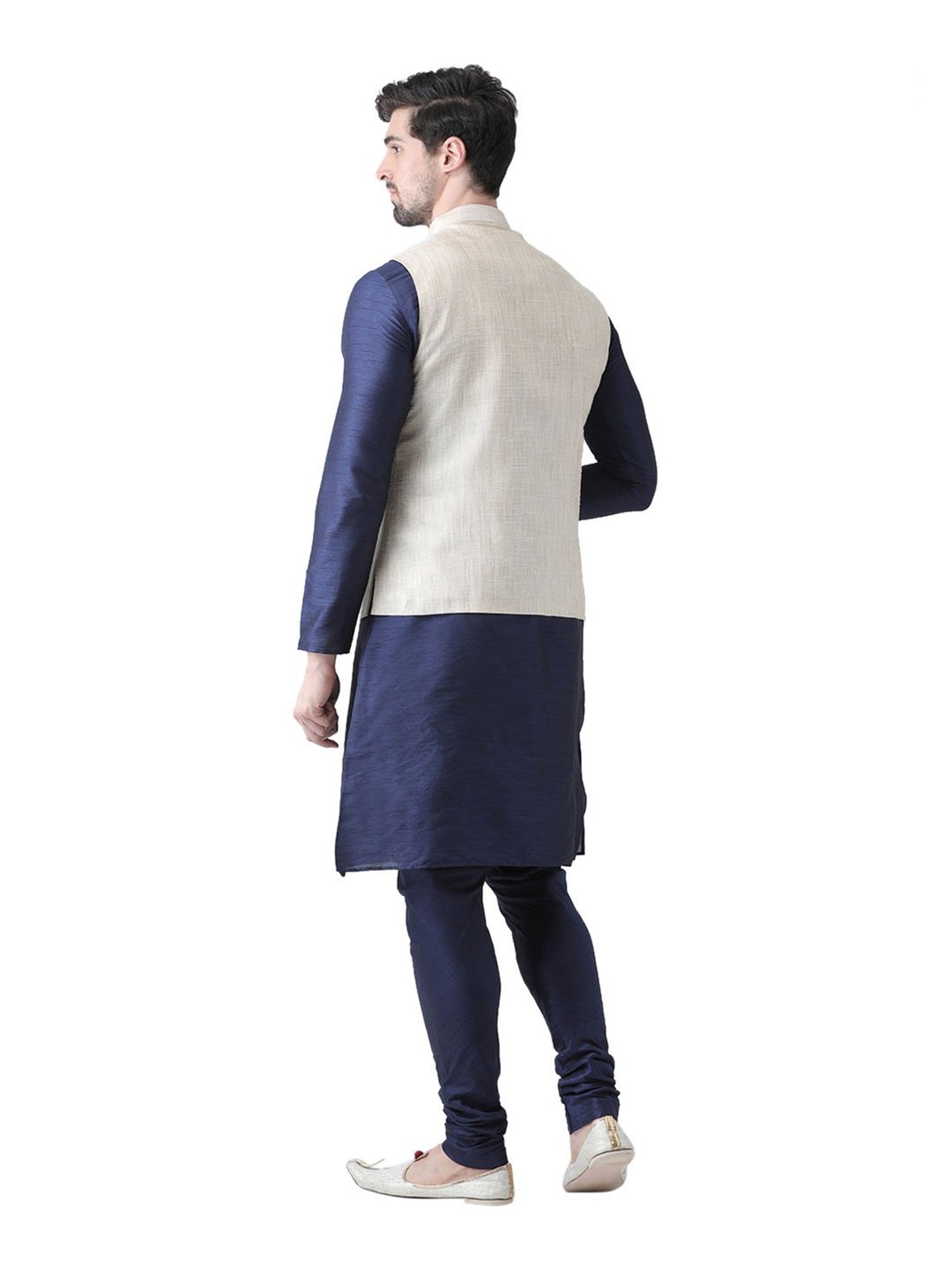 Deyann Off White & Navy Silk Suit