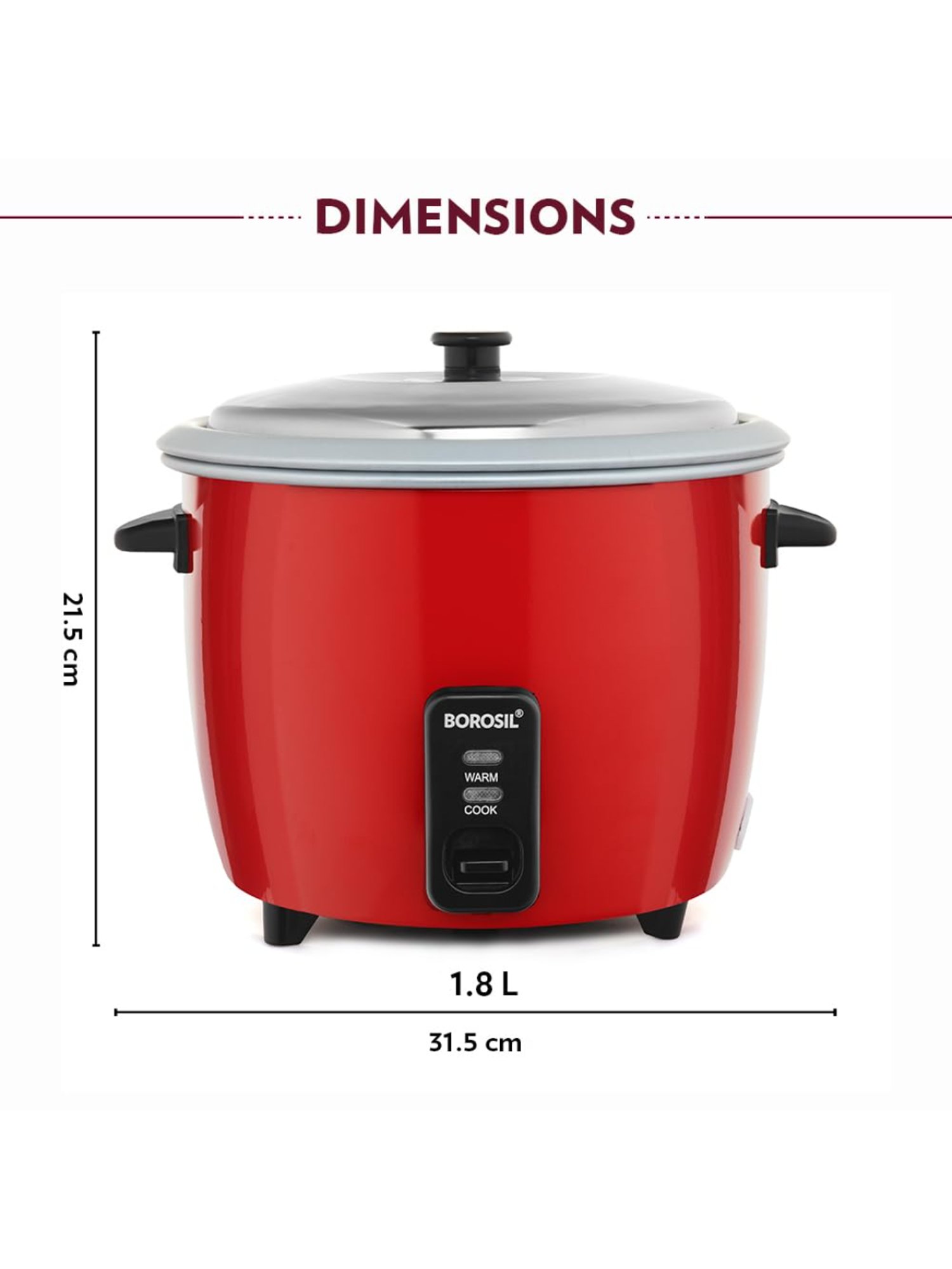 Pigeon Rice Cooker 700W, 1.8L with Single pot & Measuring Cup (Red)