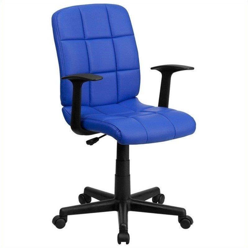 Mid-Back Blue Quilted Vinyl Swivel Task Office Chair with Arms
