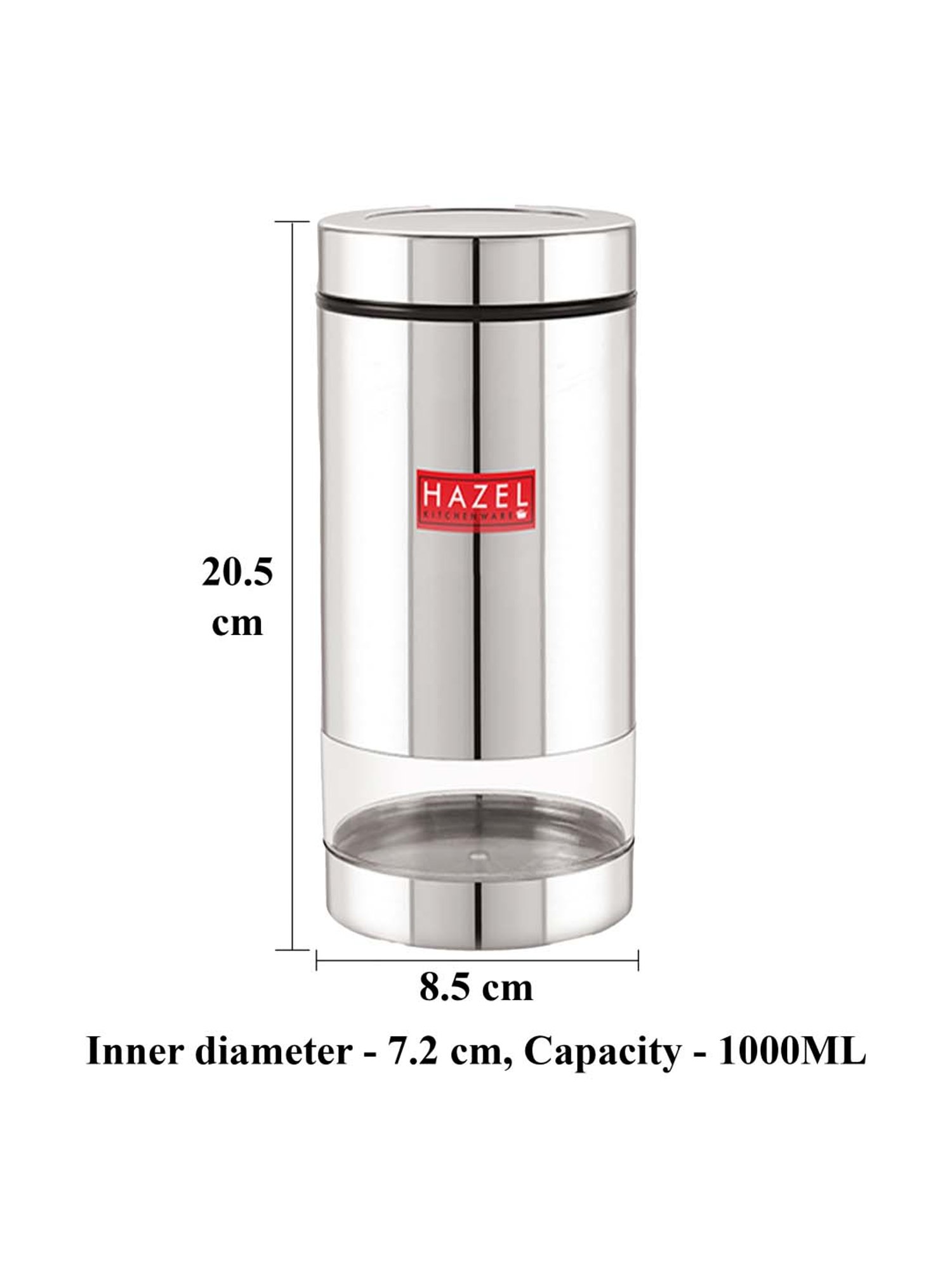 HAZEL Silver Stainless Steel Container (1 L) - Set of 1