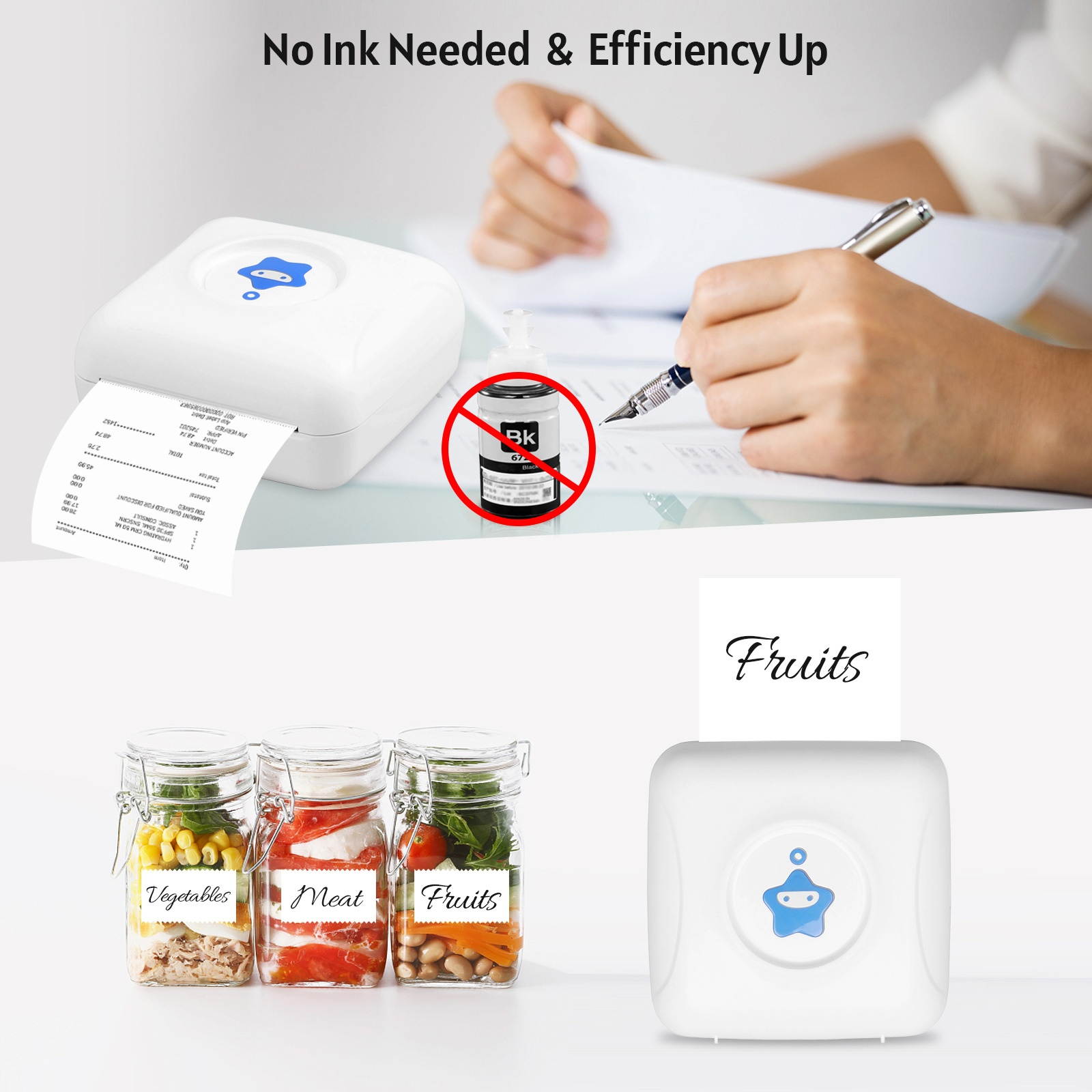 KKmoon Mini Portable Thermal Printer 300 DPI Desktop Label Printer USB Rechargeable Receipt Printer for Shipping Labels Sticker Phone