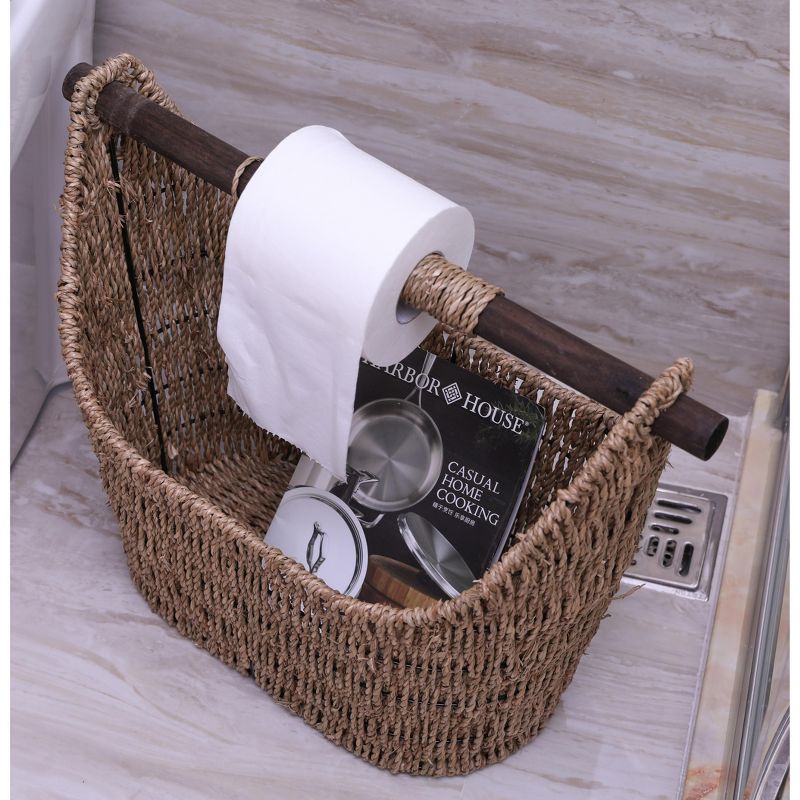 Vintiquewise Free Standing Magazine and Toilet Paper Holder Basket with Wooden Rod