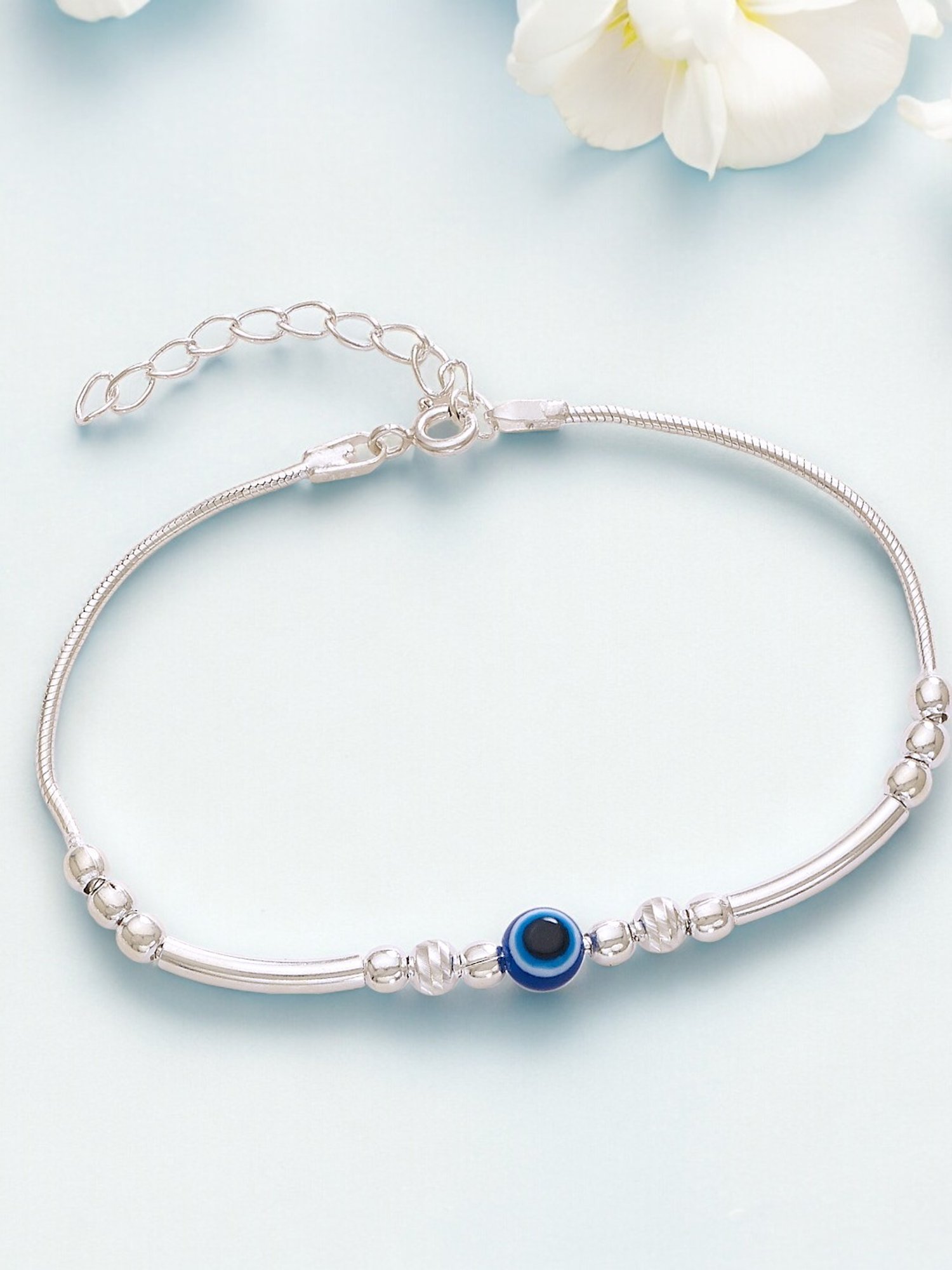 Taraash 925 Sterling Silver Evil Eye Beaded Rakhi for Brother/Bhai