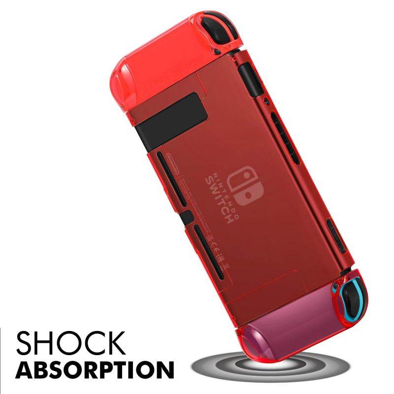 Dockable Case Cover for Nintendo Switch Console & Joy-Con Controller (Tinted Red) Travel Friendly Plastic Hard Shell Protector, Anti-Scratch Shockproof Protective 3 Set Thumb Cap Accessories