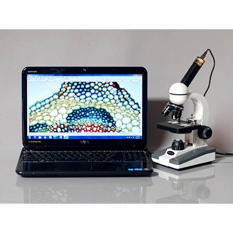 M148C-PB10-WM Compound Monocular Microscope, WF10x and WF25x Eyepieces, 40x-1000x Magnification, LED Illumination, Brightfield, Single-Lens Condenser, Plain Stage, 110V or Battery-Powered, Includes 5