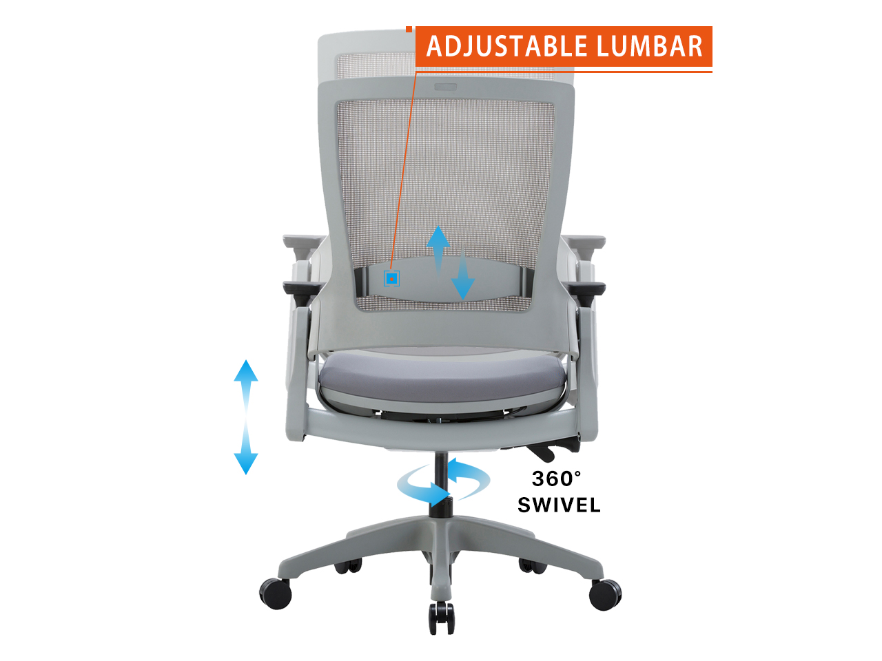 CLATINA 247 Series High Back Ergonomic Office Desk Chairs and Mesh Executive Chairs with Back Support, Grey