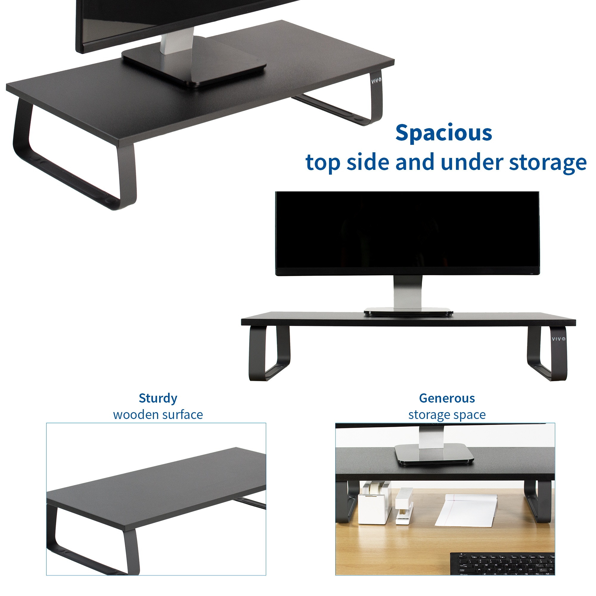 VIVO Black Wood 24" Wide Desktop Stand Ergonomic TV Monitor Riser Desk Organizer