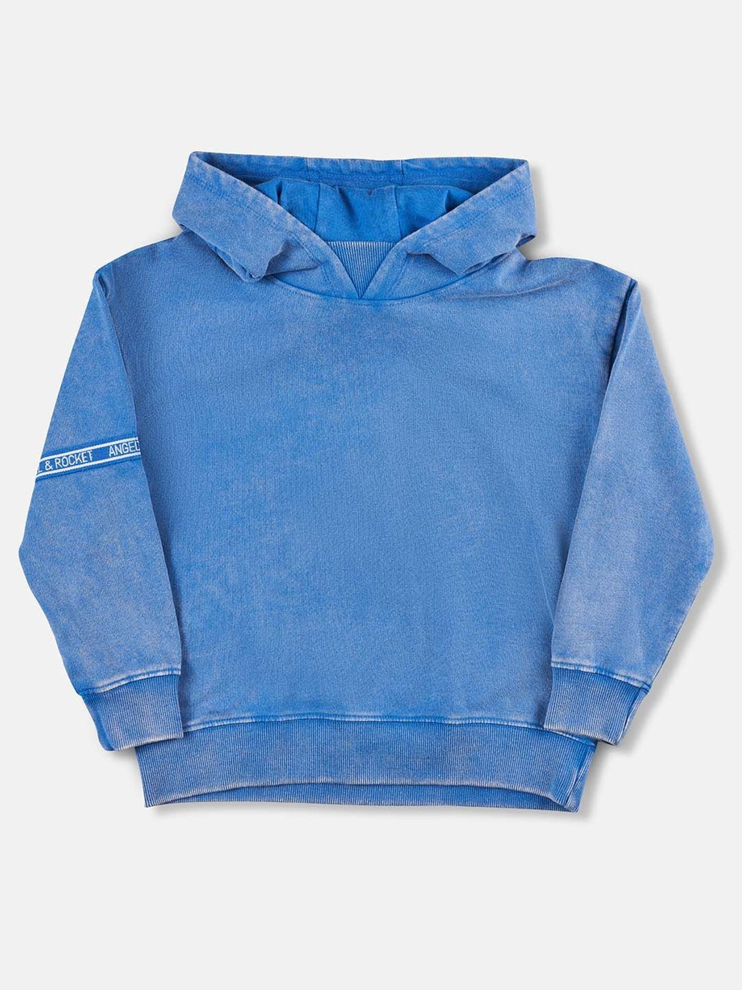 Angel & Rocket Kids Blue Solid Full Sleeves Hoodie