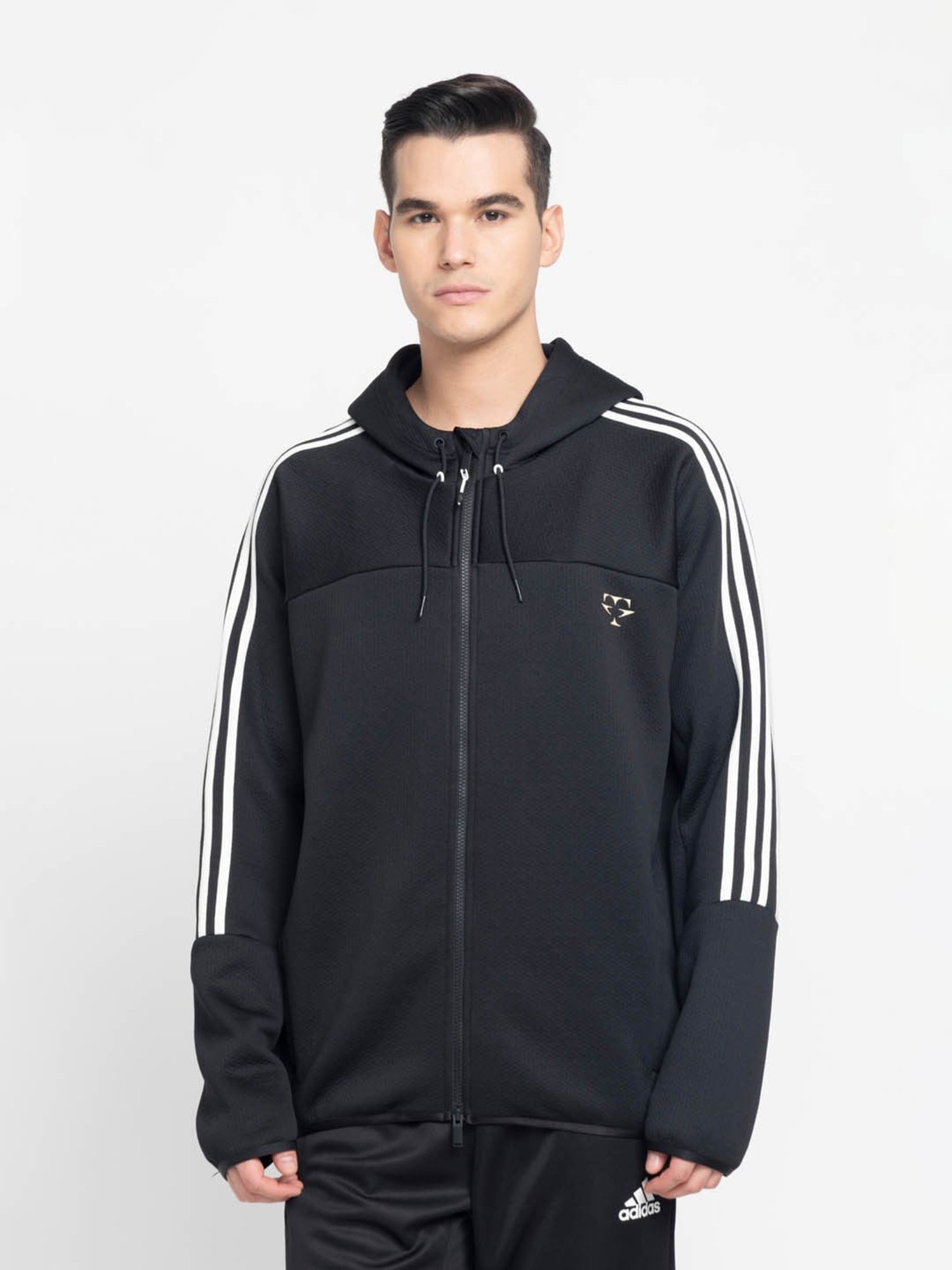 Adidas Black Regular Fit Printed Sports Hoodie