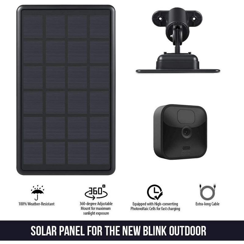 Wasserstein Solar Panel with Internal Battery Compatible with Blink Outdoor, Blink XT and Blink XT2 Outdoor Camera (1 Pack, Black)