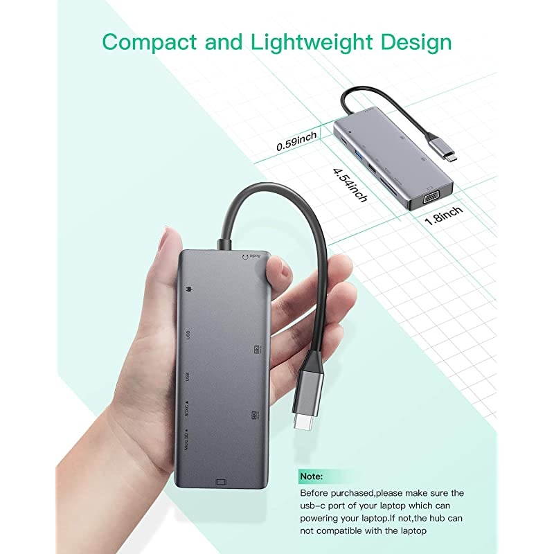 USB C Hub USB Type C Adapter Docking Station Compatible with MacBook ProDell XPS13 amp15with 2 HDMIVGAUSB302087W PDSDTF Card ReaderAudio OutputDifferent Displays Only for Windows