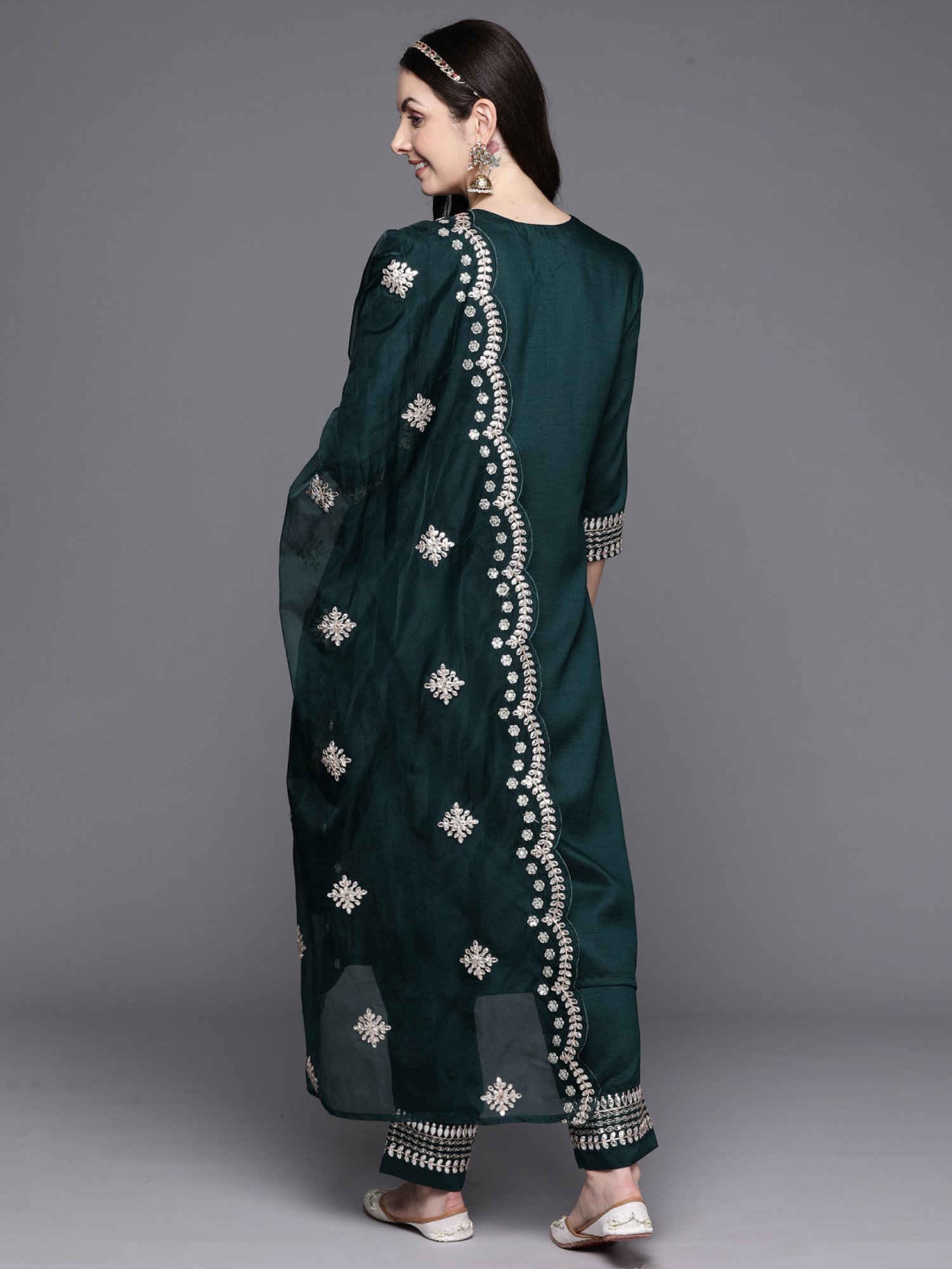 Indo Era Green Embroidered Kurta Pant Set With Dupatta