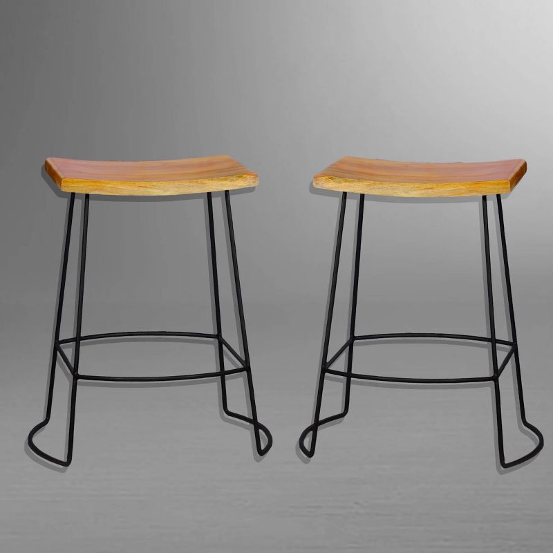 Set of 2 24" Portia Saddle Seat Counter Height Barstools Natural/Black - Carolina Chair & Table
