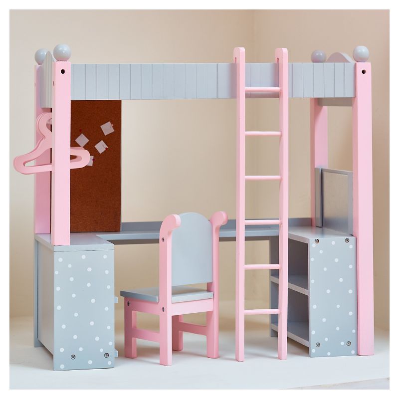 Olivia's Little World - 18 inch Doll Furniture - College Dorm Double Bunk Desk (Gray Polka Dots)