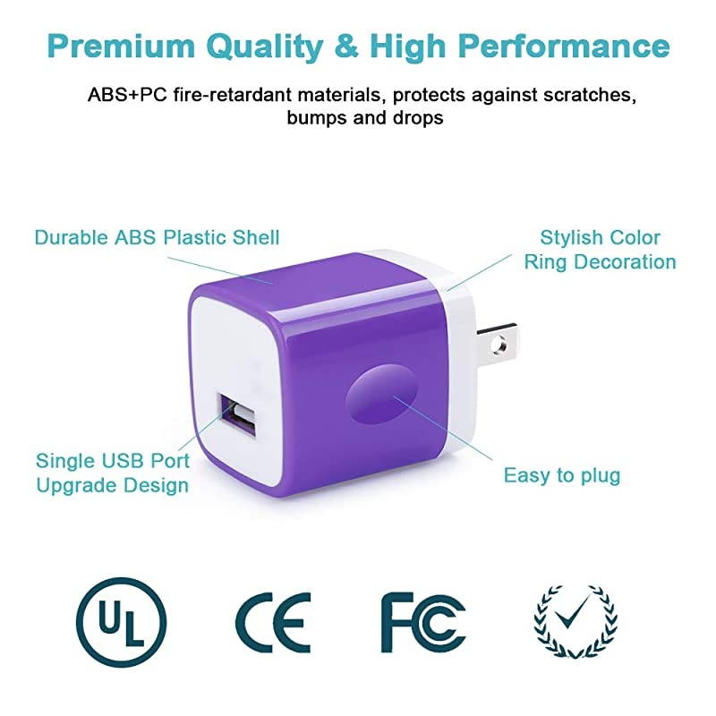 Wall Charger, 6 Pack 1A/5V One-Port Cube Power Adapter Charger Wall Plug Charging Block for iPhone 12 11 Pro Max, XR/Xs/X, 8/7/6/6S Plus, iPad, Samsung Galaxy, HTC, LG, P40 Pro+, Pixel, Moto