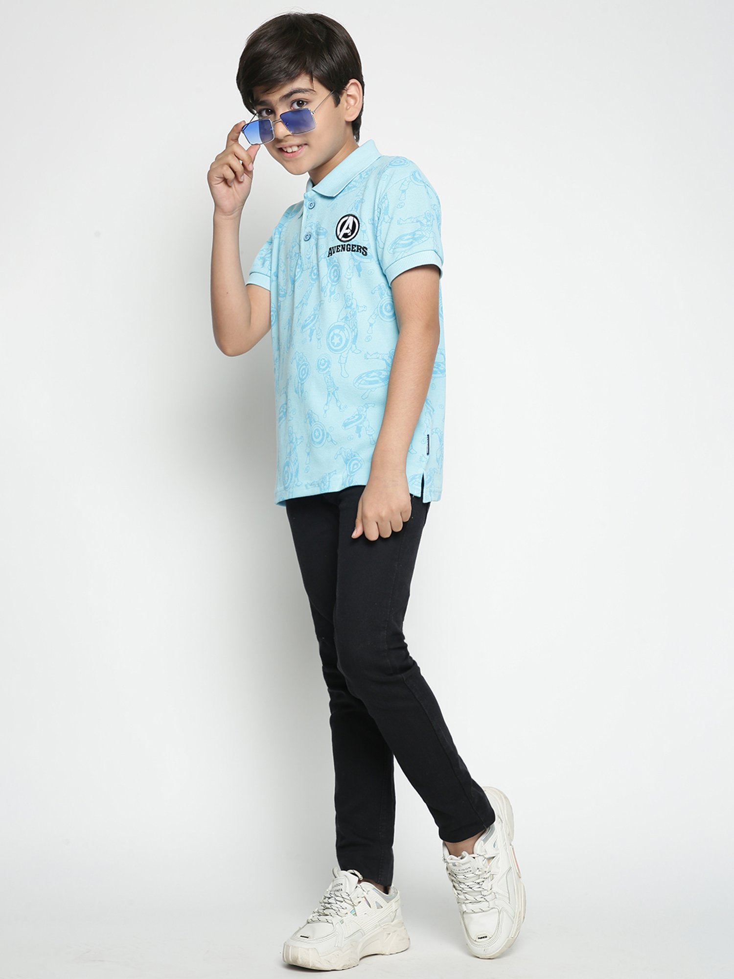 Lil Tomatoes Kids Sky Blue Avengers Print Polo T-Shirt