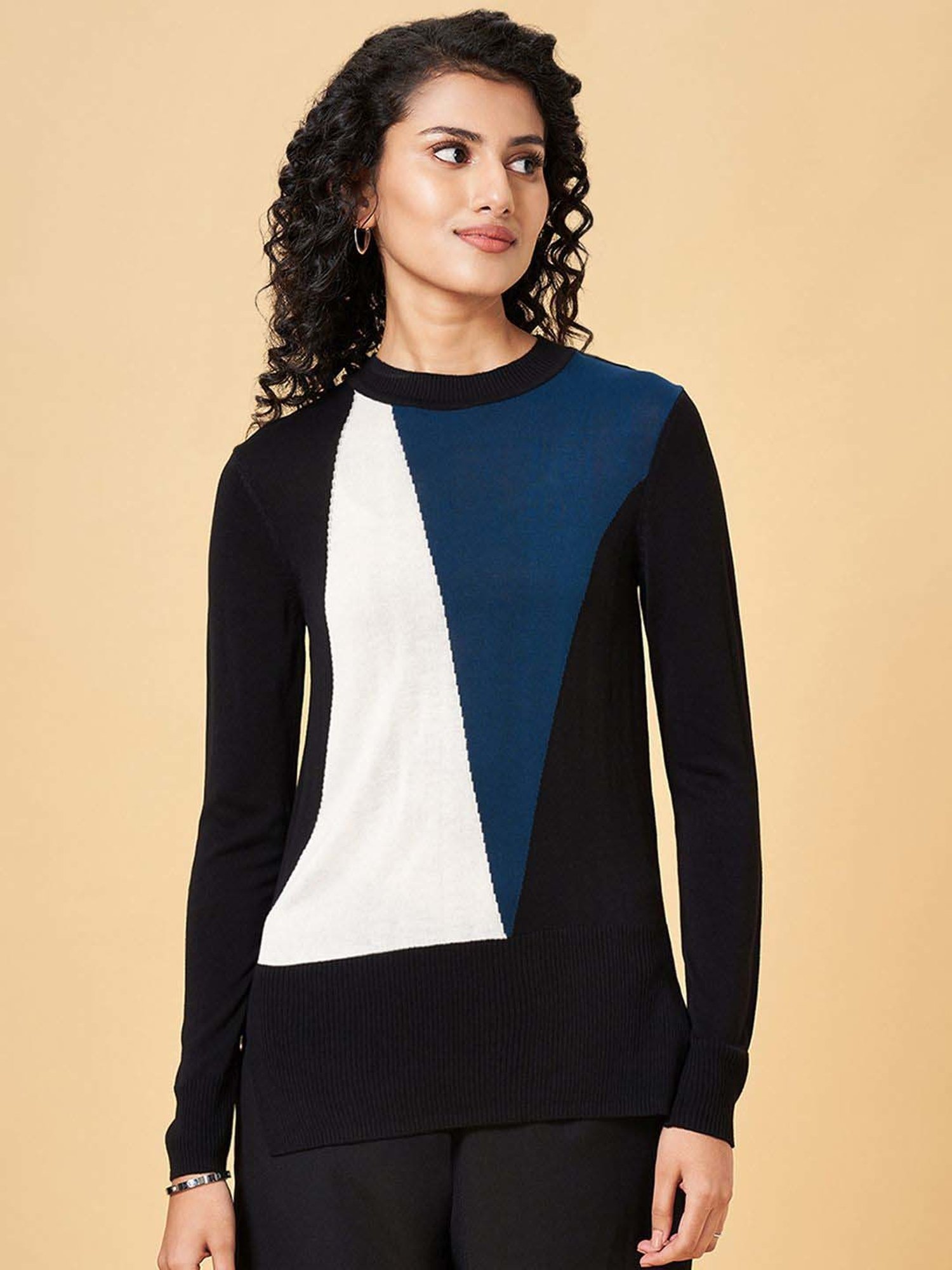Annabelle by Pantaloons Black & Blue Color-Block Top