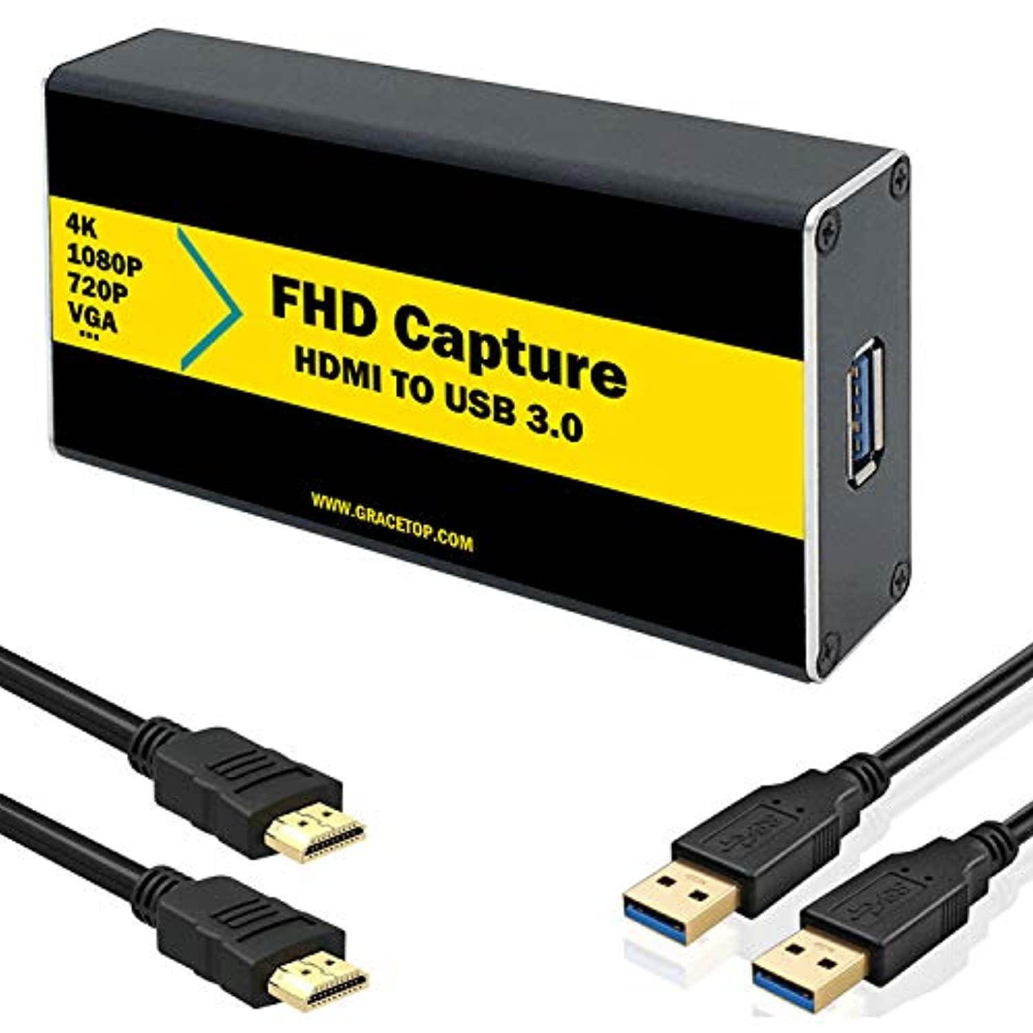 gracetop hdmi capture card usb, 1080p 60fps hdmi to usb 2.0 capture card for live streaming broadcasting video recording compat