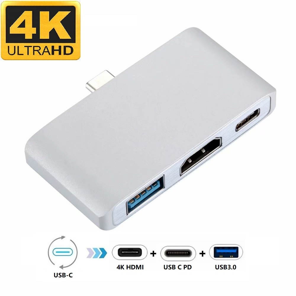 3 in 1 USB C HUB, USB-C to HDMI PD USB 3.0 Adapter for Macbook Chromebook, USB to HDMI Adapter for 4K Monitors Projectors HDTV Audio Display.