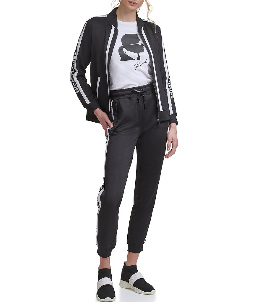 KARL LAGERFELD PARIS Block Letter Athleisure Long Sleeve Zip Jacket
