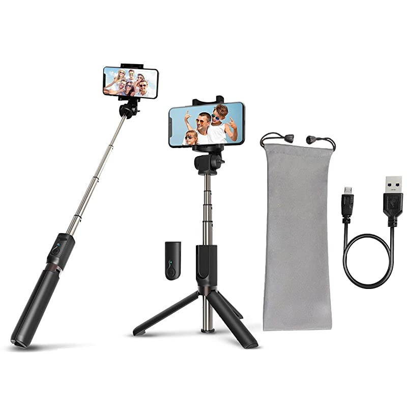 Selfie Stick Tripod  Bluetooth Wireless Remote Control Extendable Adjustable Stand Mount Compatible with iPhone XS Max XS XR X 8 8 Plus 7 7 Plus Galaxy S10 Plus S10 S10e S9 Black