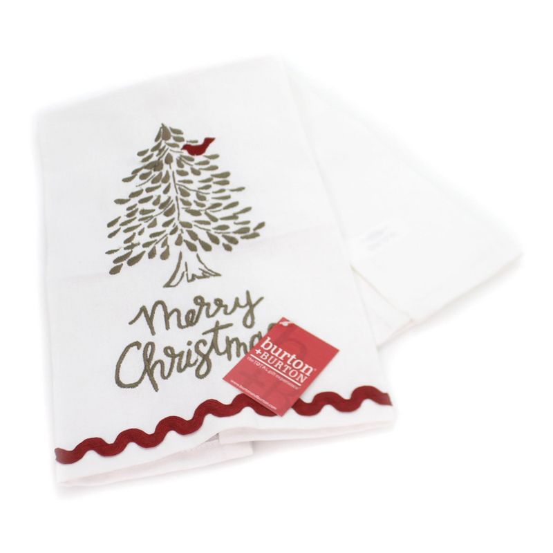Tabletop 24.0" Merry Christmas Tea Towel Tree Cardinal Burton & Burton  -  Kitchen Towel