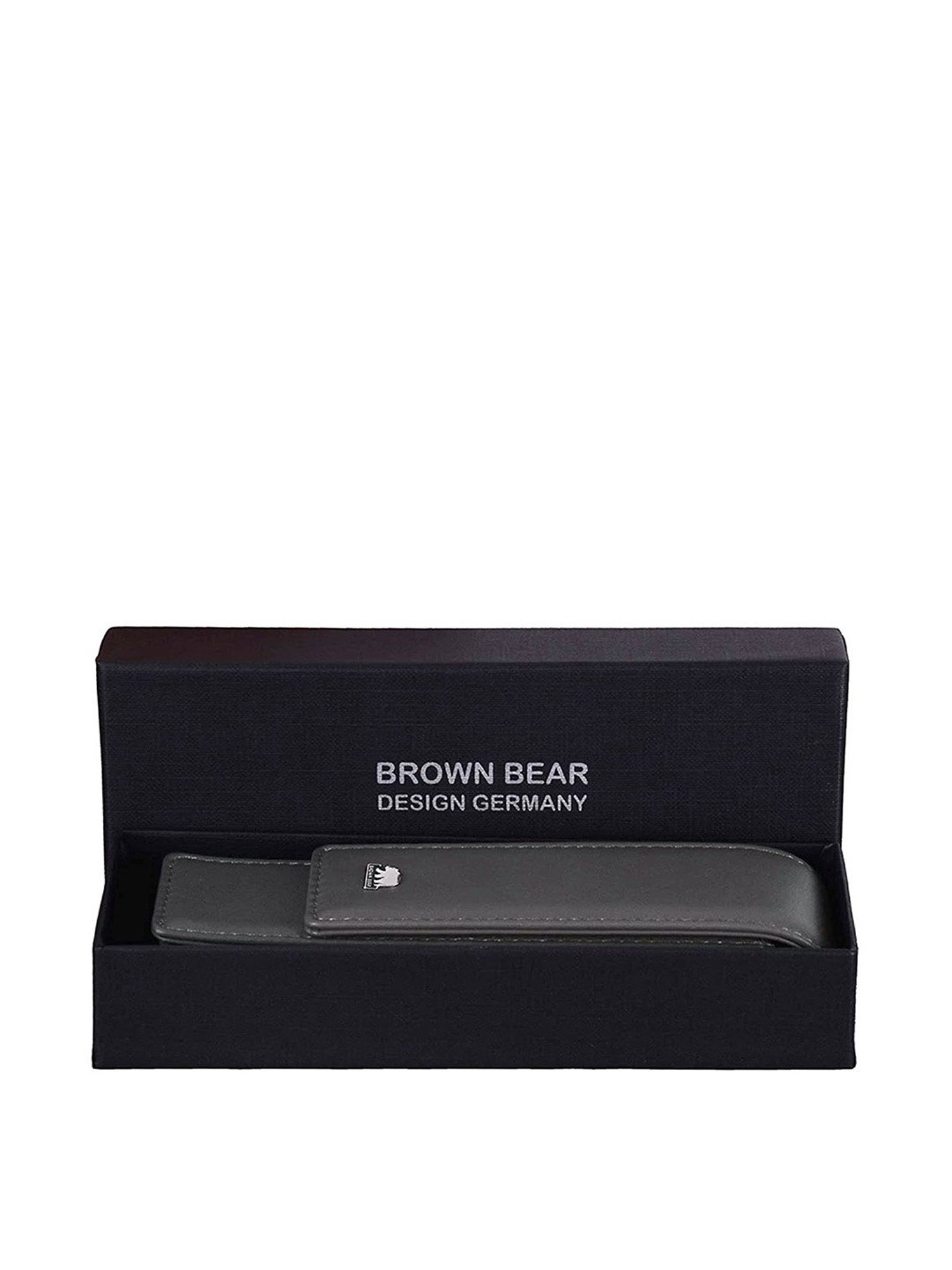 Brown Bear Grey Casual Leather Pencil Pouch for Unisex