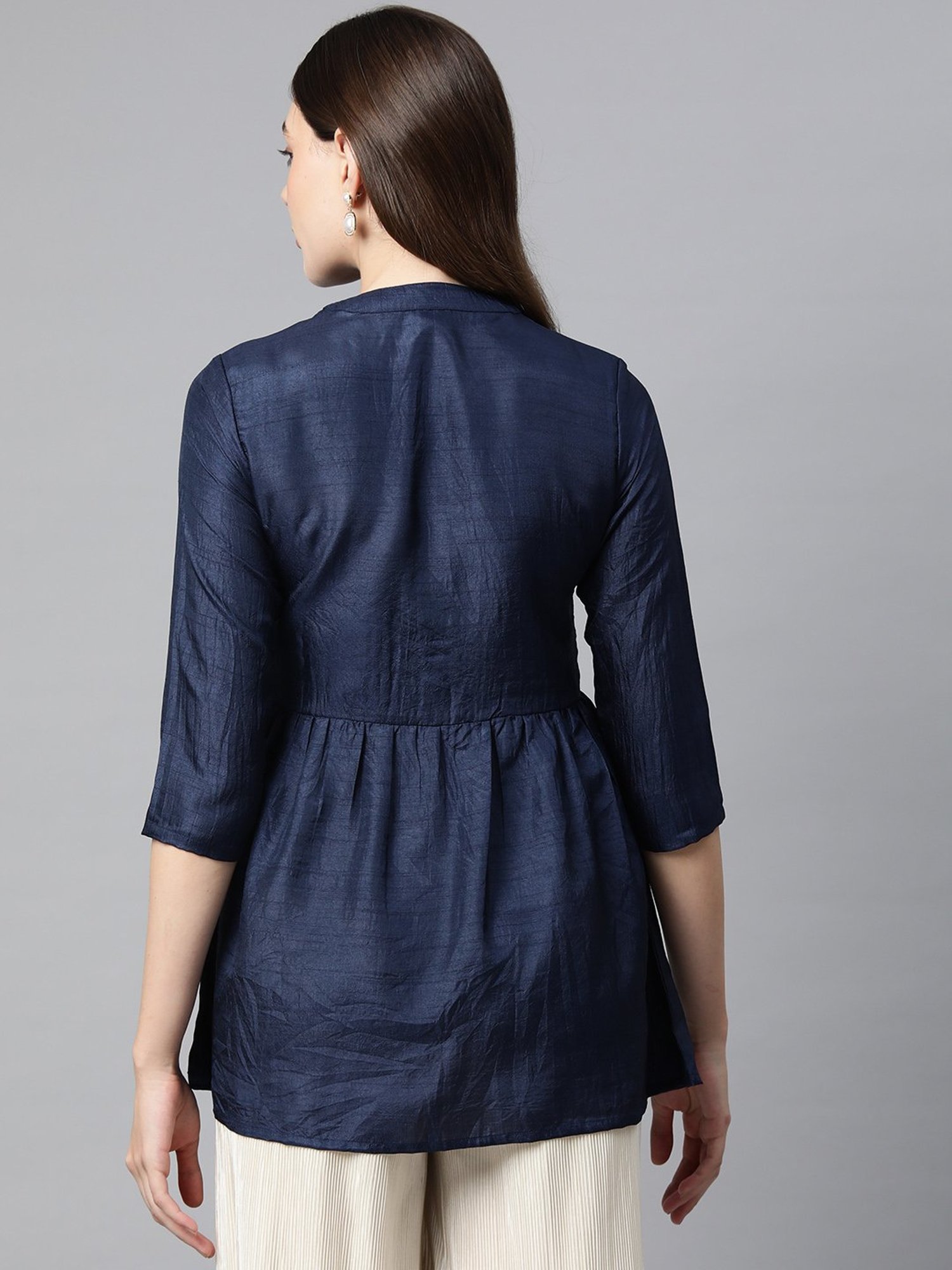 Cottinfab Blue Silk Embroidered Top