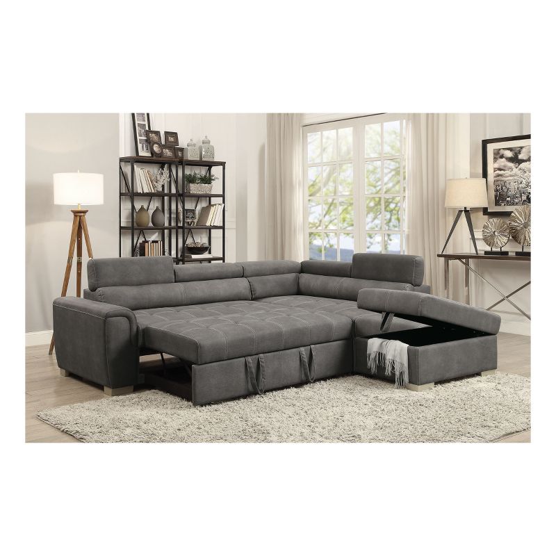 Thelma Sectional Sofa Gray Polished Microfiber - Acme Furniture