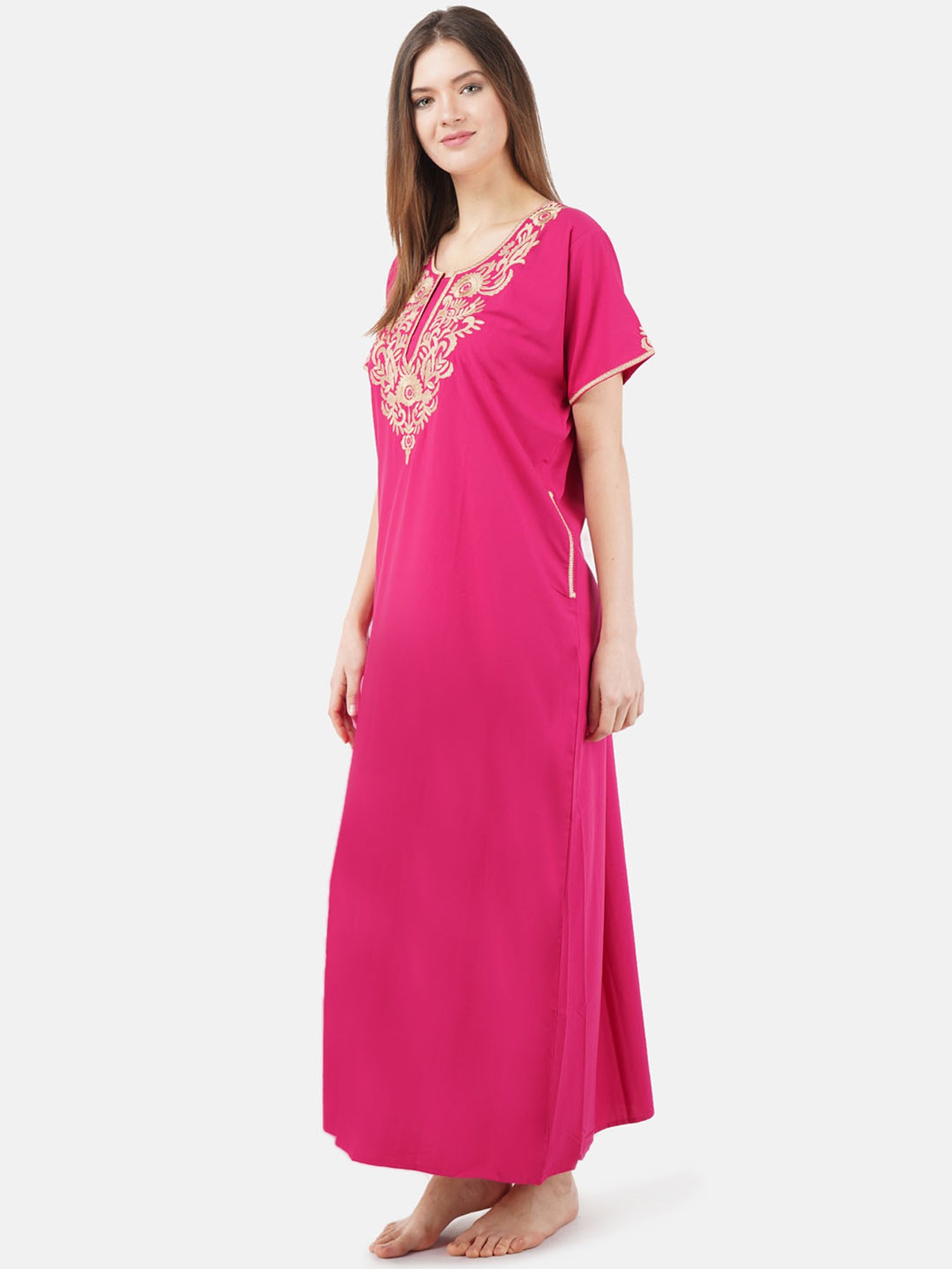 KOI SLEEPWEAR Dark Pink Embroidered Nighty