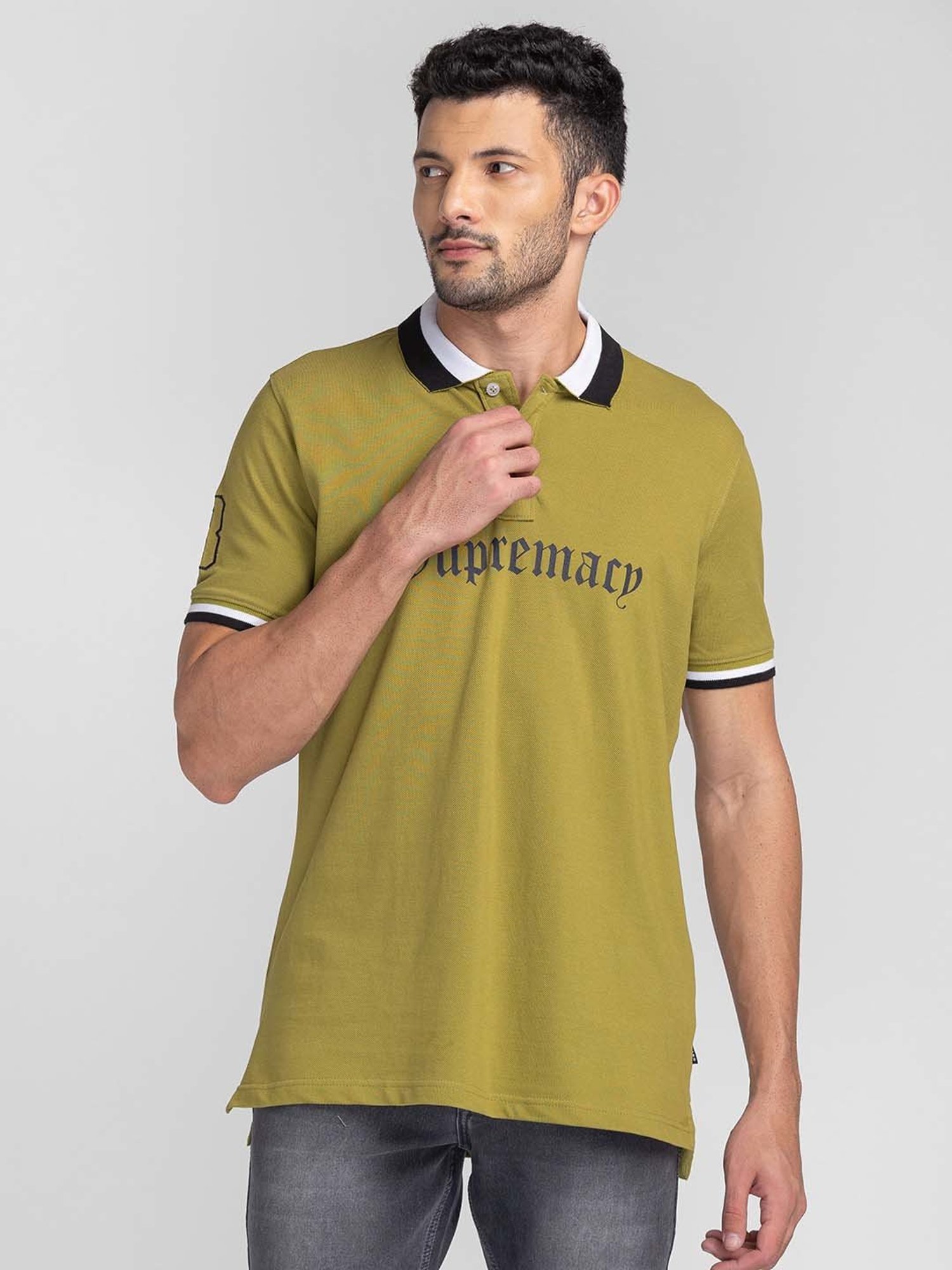 Giordano Light Green Slim Fit Printed Polo T-Shirt