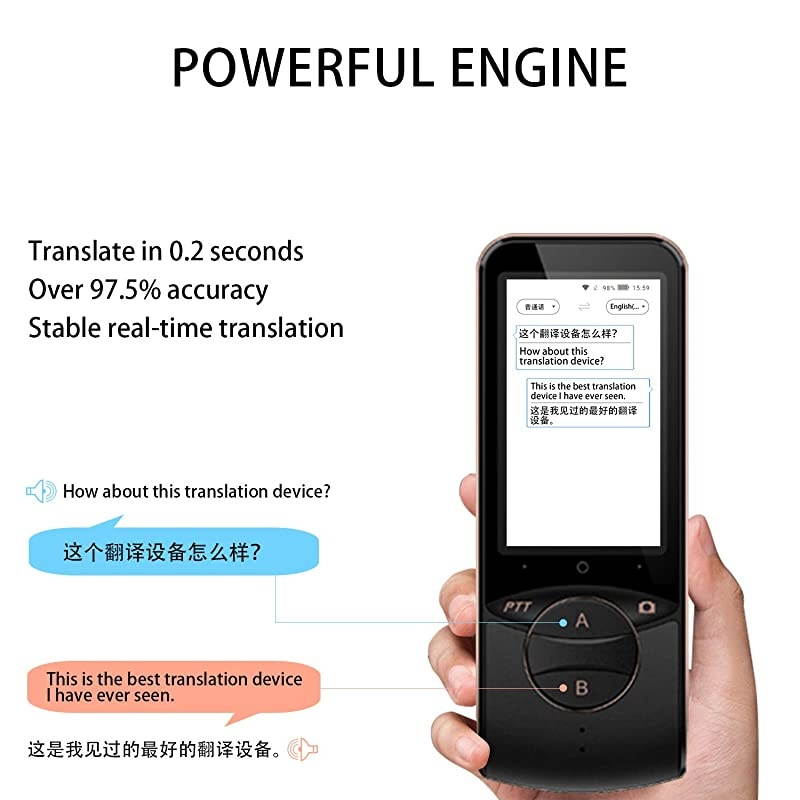 Voice Language Translator Device, 45 Languages Real-Time Translation, Image Recognition & Translating, Remote International Conference for Business Travel Learning Shopping (Black)